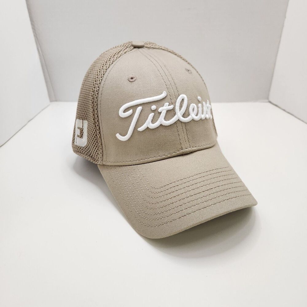 Titleist Hat Men's M-L Beige Pro V1 Footjoy New Era Mesh Vented Fitted Golf